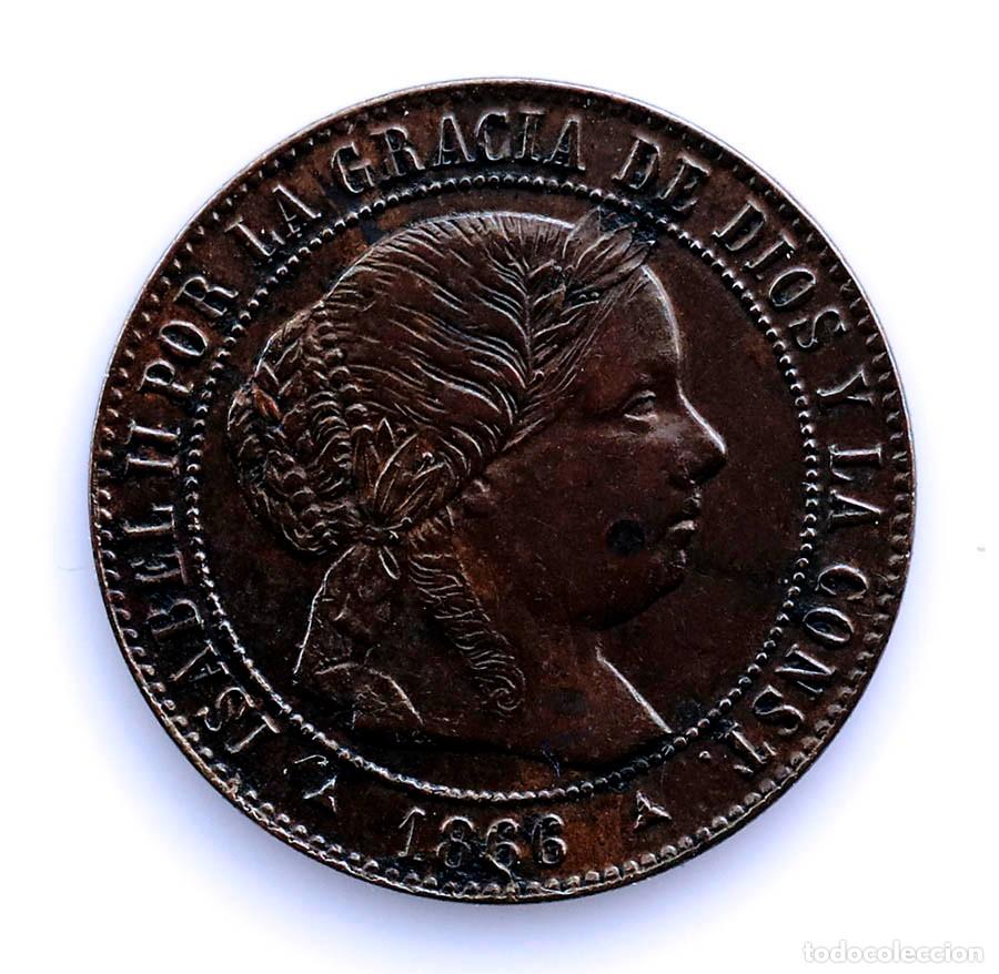 Monedas de Espa&ntilde;a: SC-Spain-Isabel II. 1/2 c&eacute;ntimo de Escudo 1866 Segovia. EBC-/XF-. Cobre 1,25 g