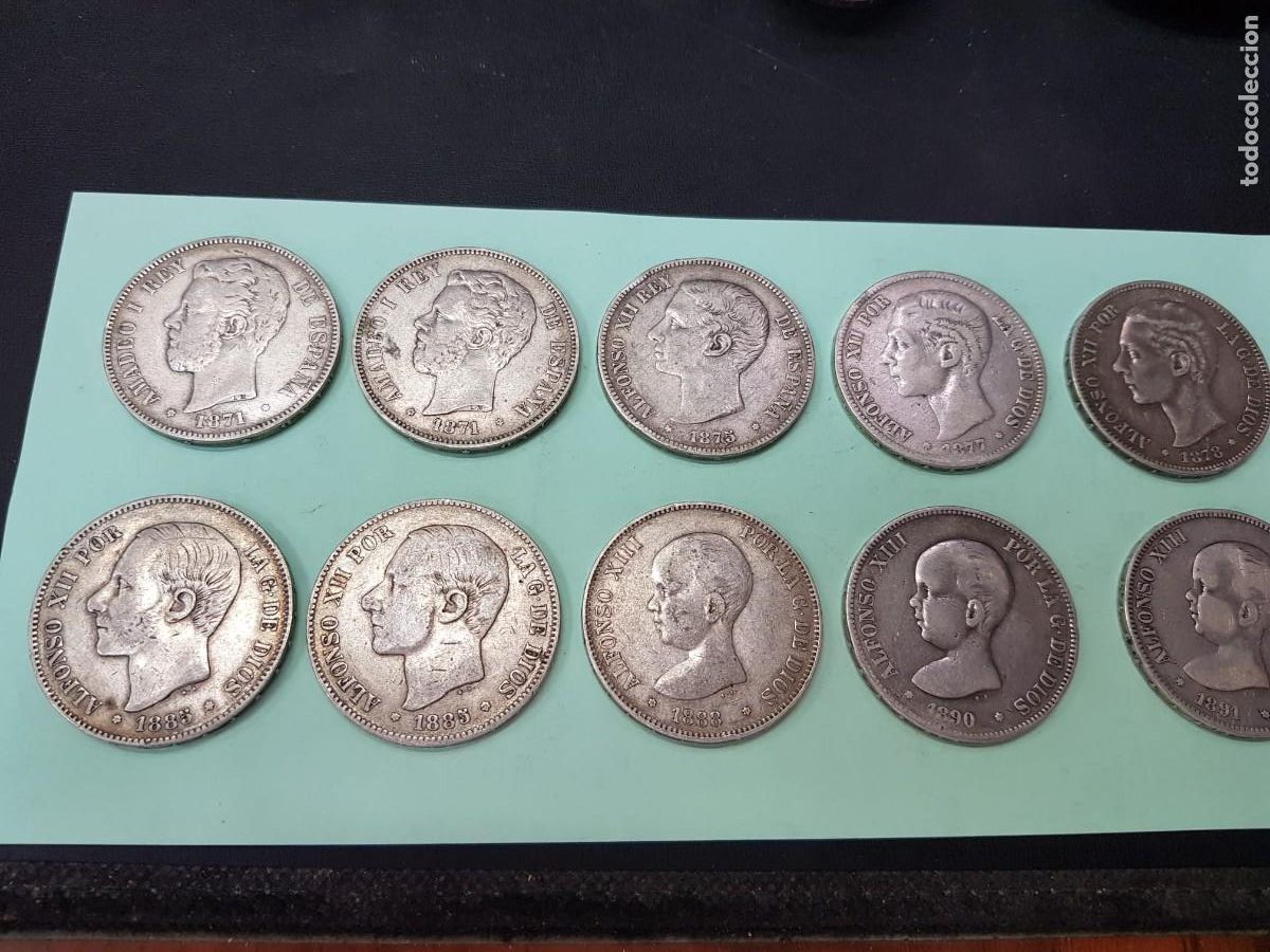 Monedas de Espa&ntilde;a: LOTE DE 10 MONEDAS DE 5 PESETAS/DUROS-AMADEO I-ALFONSO XII-ALFONSO XIII