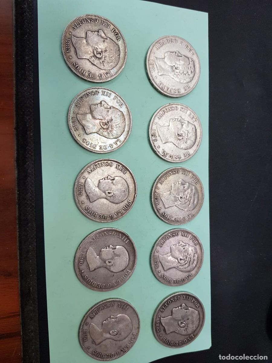 Monedas de Espa&ntilde;a: LOTE DE 10 MONEDAS DE 5 PESETAS/DUROS-AMADEO I-ALFONSO XII-ALFONSO XIII