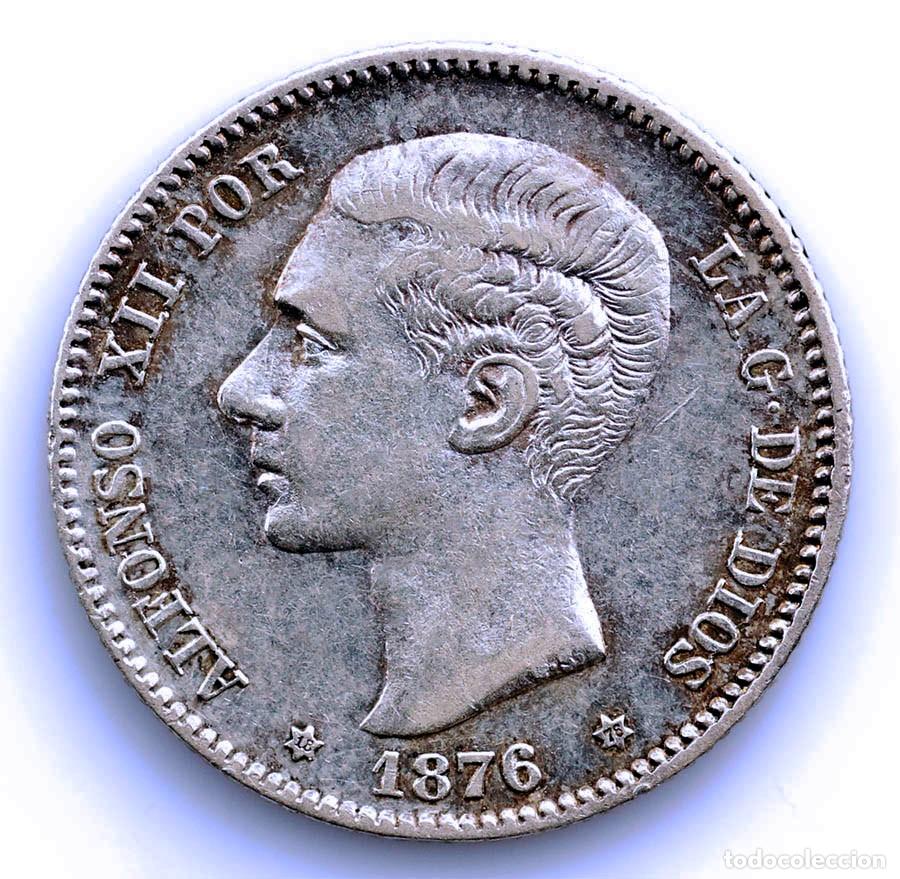 Monedas de Espa&ntilde;a: Spain-Alfonso XII. 1 Peseta. 1876*18-76 DEM. Madrid. EBC-/XF- Plata 5 g. Escasa