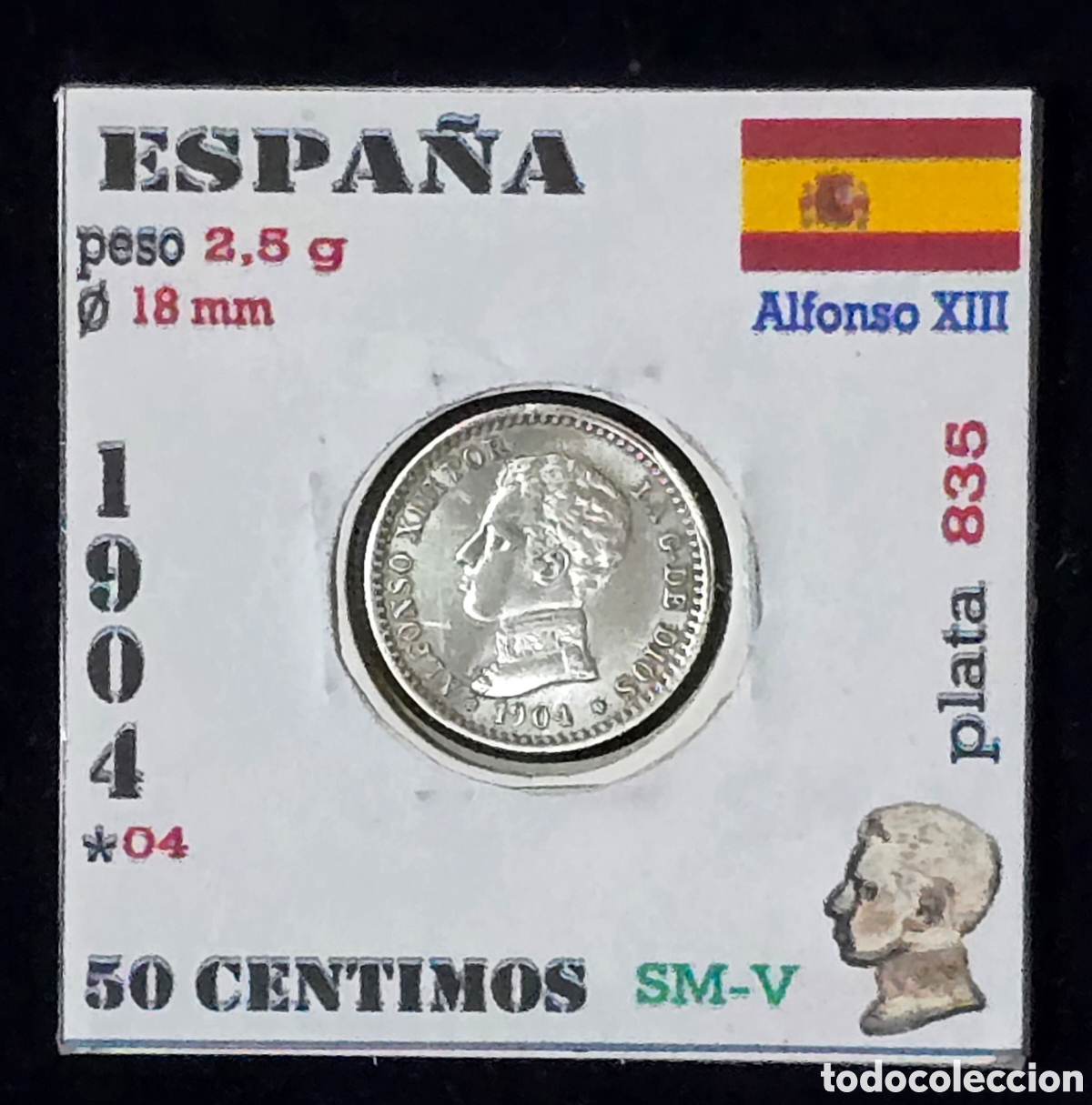 Monedas de Espa&ntilde;a: Alfonso XIII 50 Ctmos de Plata de 1904 *04 SM-V