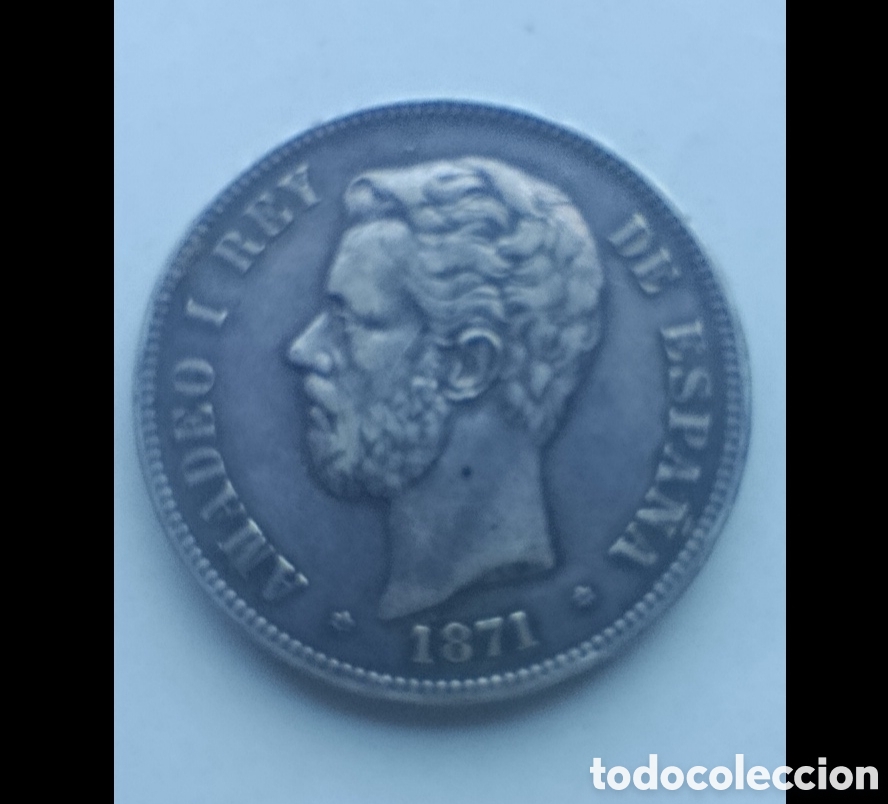 Monedas de Espa&ntilde;a: 5 pesetas de plata (duro de plata) Amadeo I, a&ntilde;o 1871, estrellas visibles *18*74.