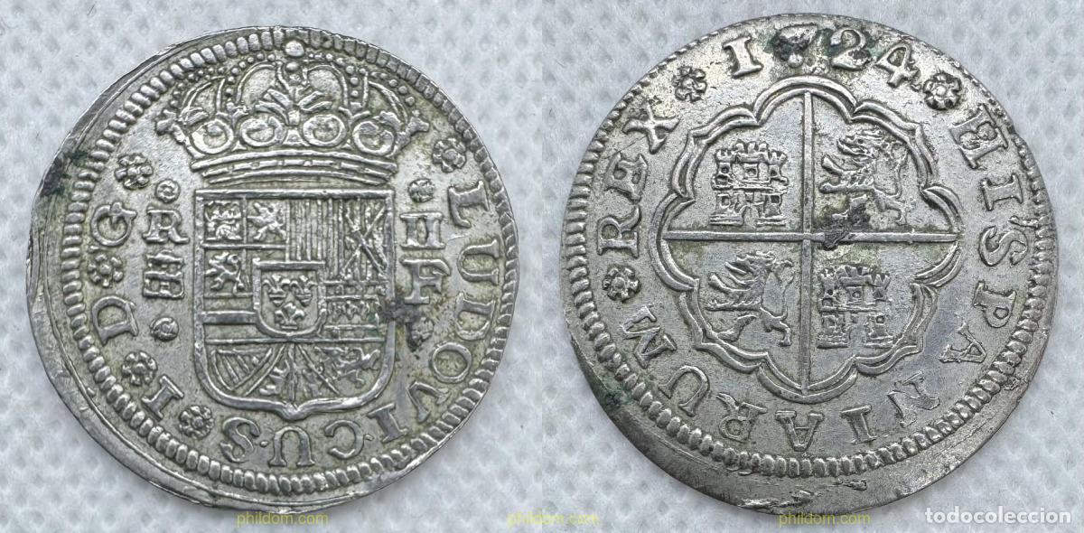 Monedas de Espa&ntilde;a: 5141 ESPA&Ntilde;A 1724 LUIS I 1724 SEGOVIA F 2 REALES FLORES GRANDES