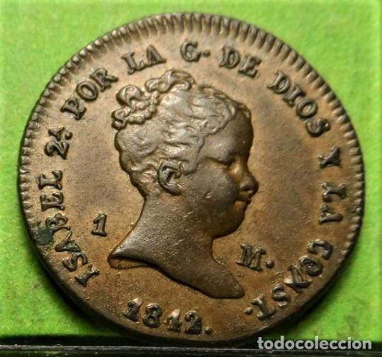 Monedas de Espa&ntilde;a: ISABEL II, 1 Maravedi, 1842, SEGOVIA, A,C,-36, EBC+, Cu, Cospel doble, RARA, 1,9 grs, 15 mm