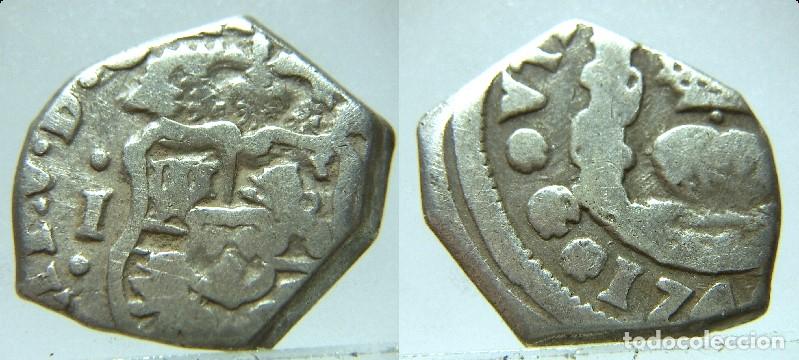 Monedas de Espa&ntilde;a: Moneda macuquina de Felipe V ,1 real de Guatemala, 3,10 gr.