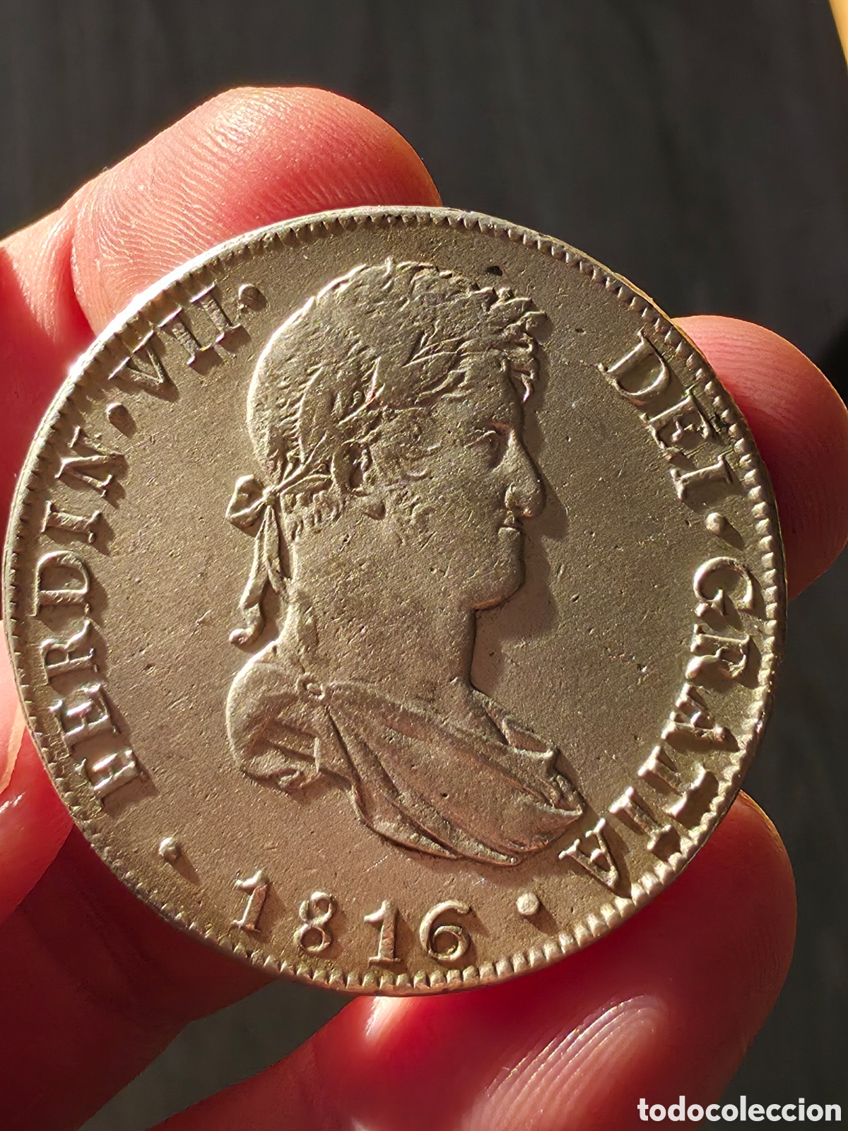 Monedas de Espa&ntilde;a: 8 reales Fernando VII 1816 SC- con ficha de subasta
