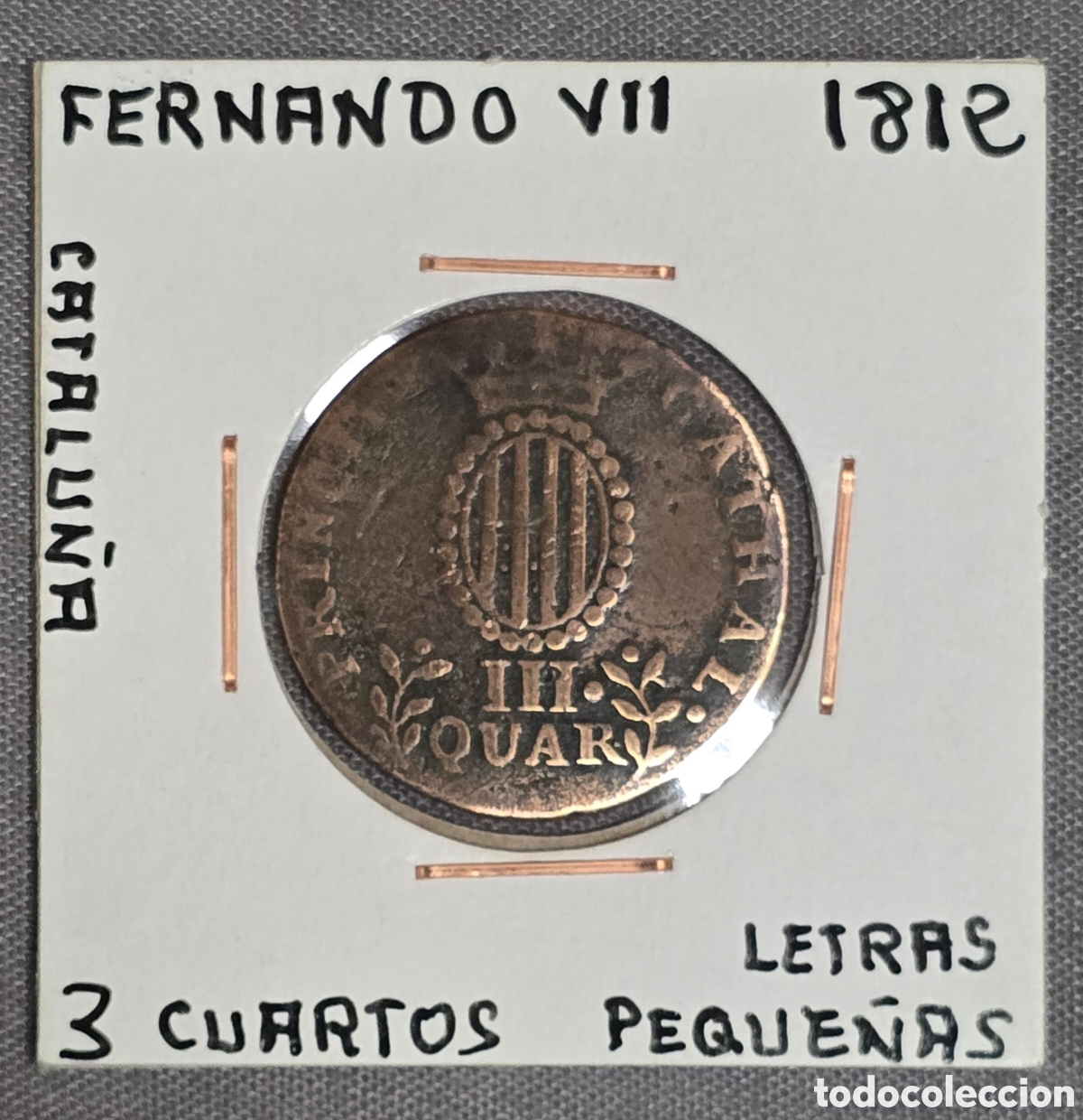 Monedas de Espa&ntilde;a: Fernando VII 3 Cuartos de 1812 Catalu&ntilde;a Letras Peque&ntilde;as
