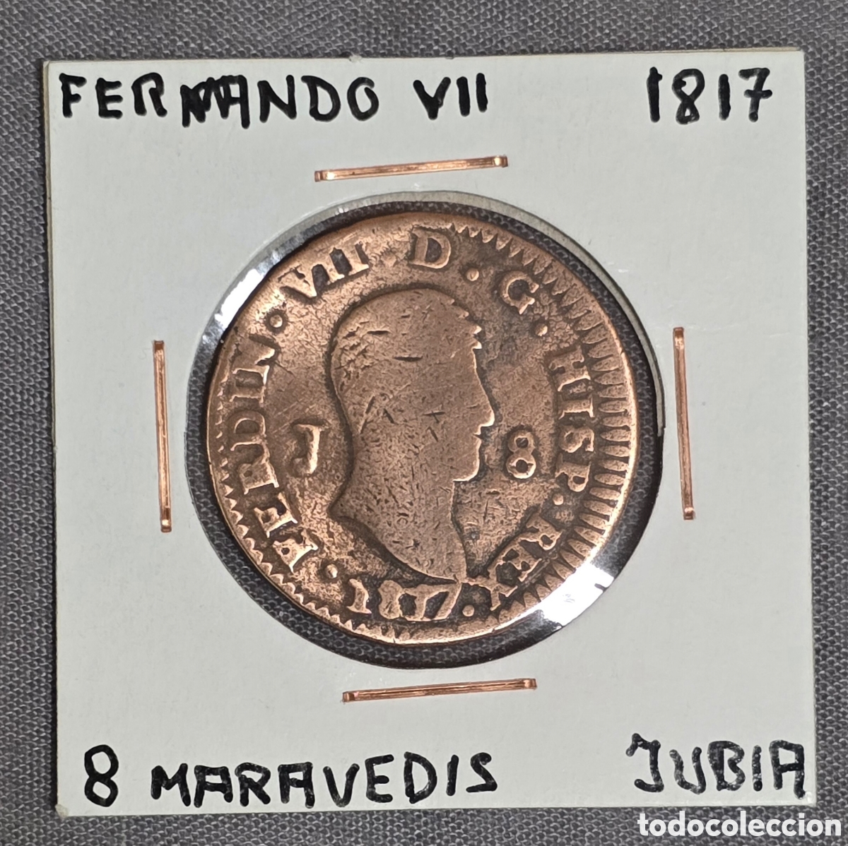 Monedas de Espa&ntilde;a: Fernando VII 8 Maravedis de 1817 Jubia