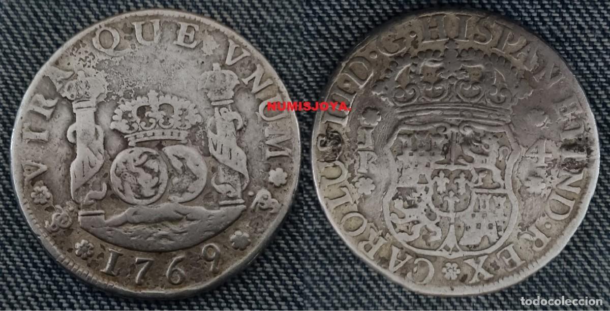 Monedas de Espa&ntilde;a: BOLIVIA RAROS 4 Reales plata a&ntilde;o 1769 de Potos&iacute; tipo COLUMNARIO. Peso 12,78 gr. 32,50 mm.