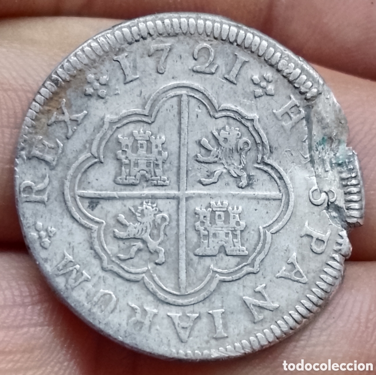 Monedas de Espa&ntilde;a: Felipe V 2 reales Segovia acueducto ensayador F Fernando V&aacute;zquez 1721