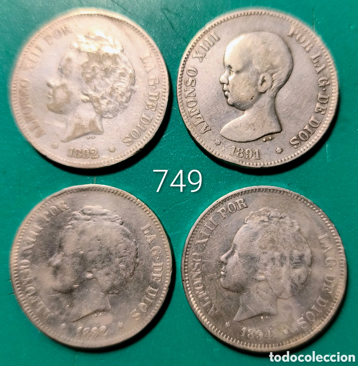Monedas de Espa&ntilde;a: 4 monedas de 5 Pesetas plata.