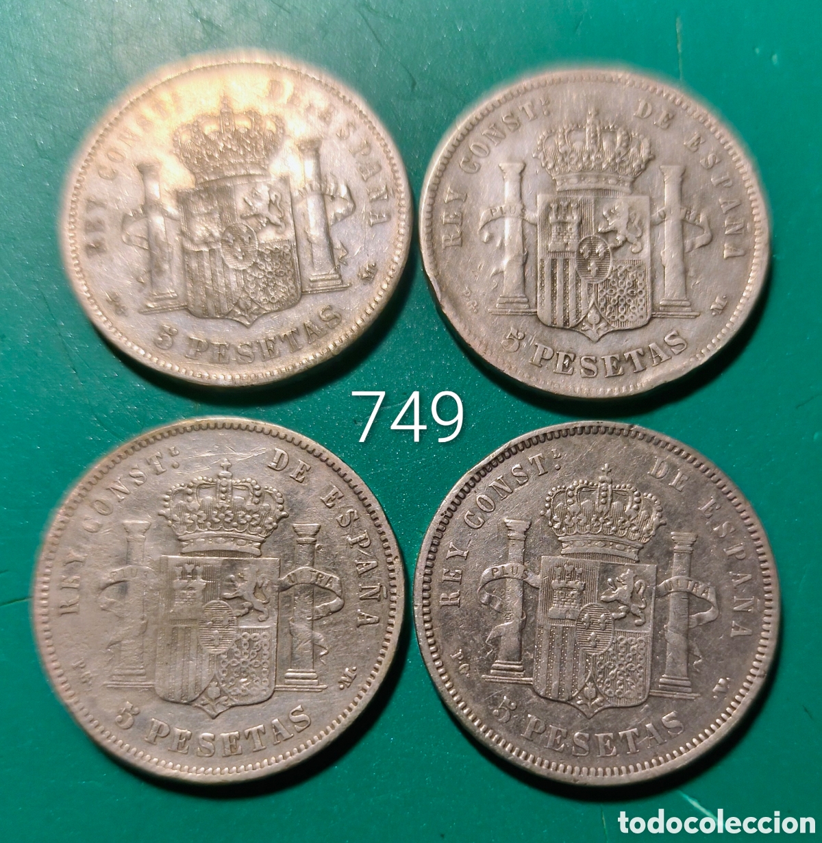 Monedas de Espa&ntilde;a: 4 monedas de 5 Pesetas plata. - Foto 2
