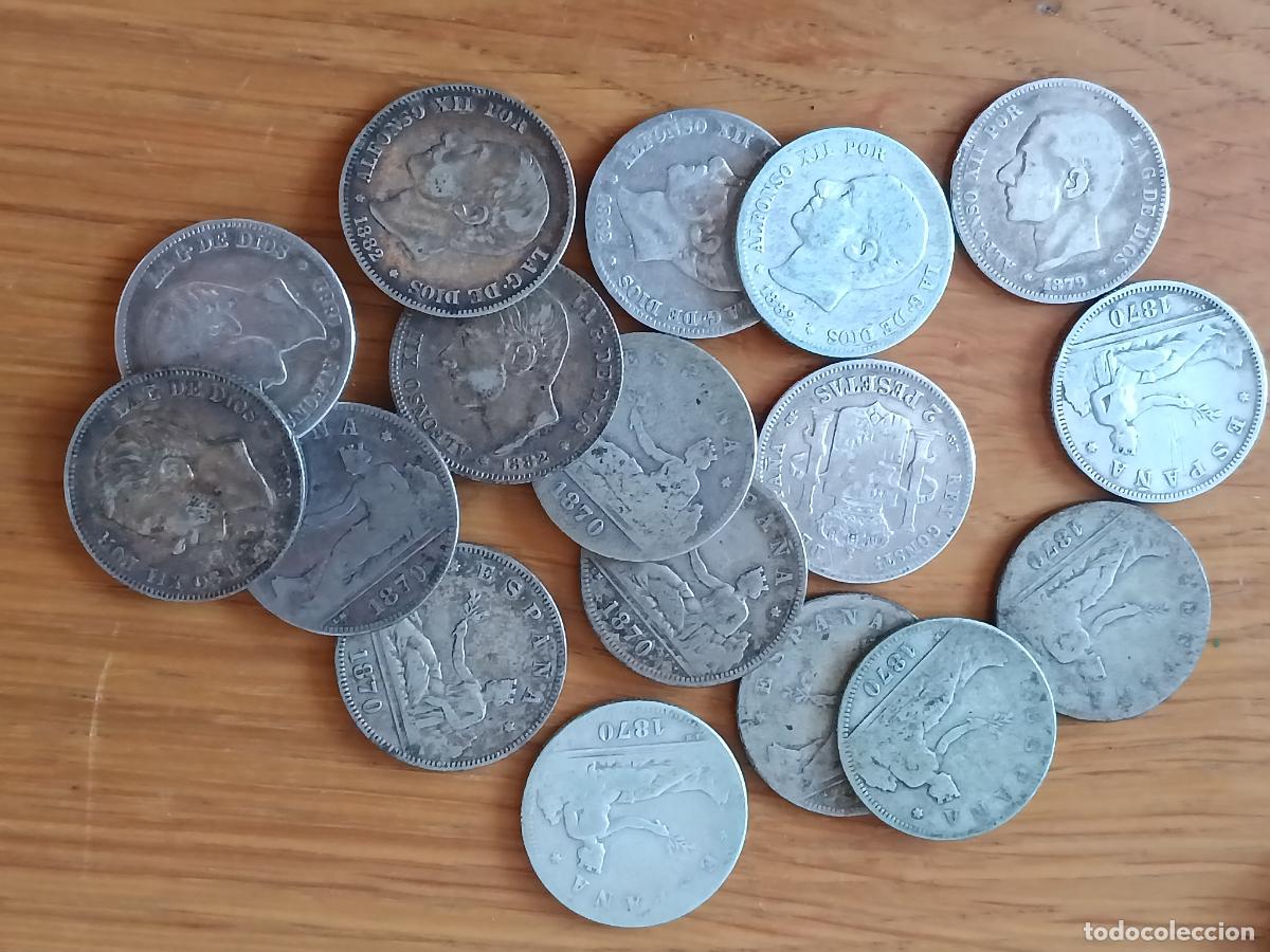 Monedas de Espa&ntilde;a: Lote de 17 monedas de 2 pesetas de plata
