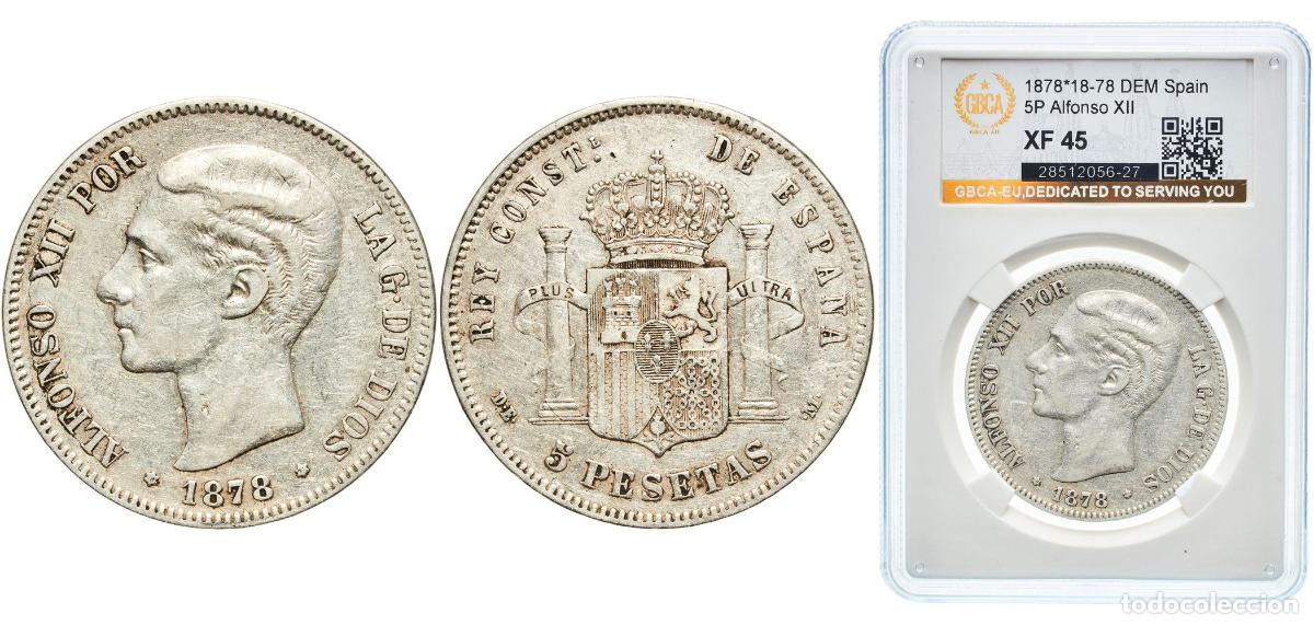 Monedas de Espa&ntilde;a: Spain Kingdom 1878 18-78 DEM 5 Pesetas - Alfonso XII (2nd portrait) Silver (.900) Madrid Mint (500