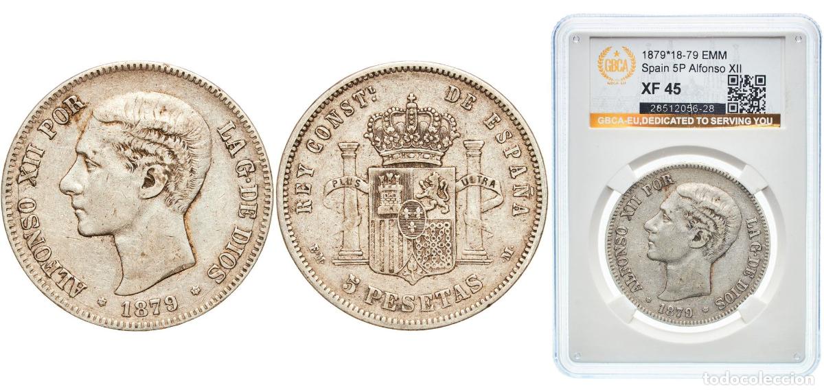 Monedas de Espa&ntilde;a: Spain Kingdom 1879 18-79 EMM 5 Pesetas - Alfonso XII (2nd portrait) Silver (.900) Madrid Mint (163