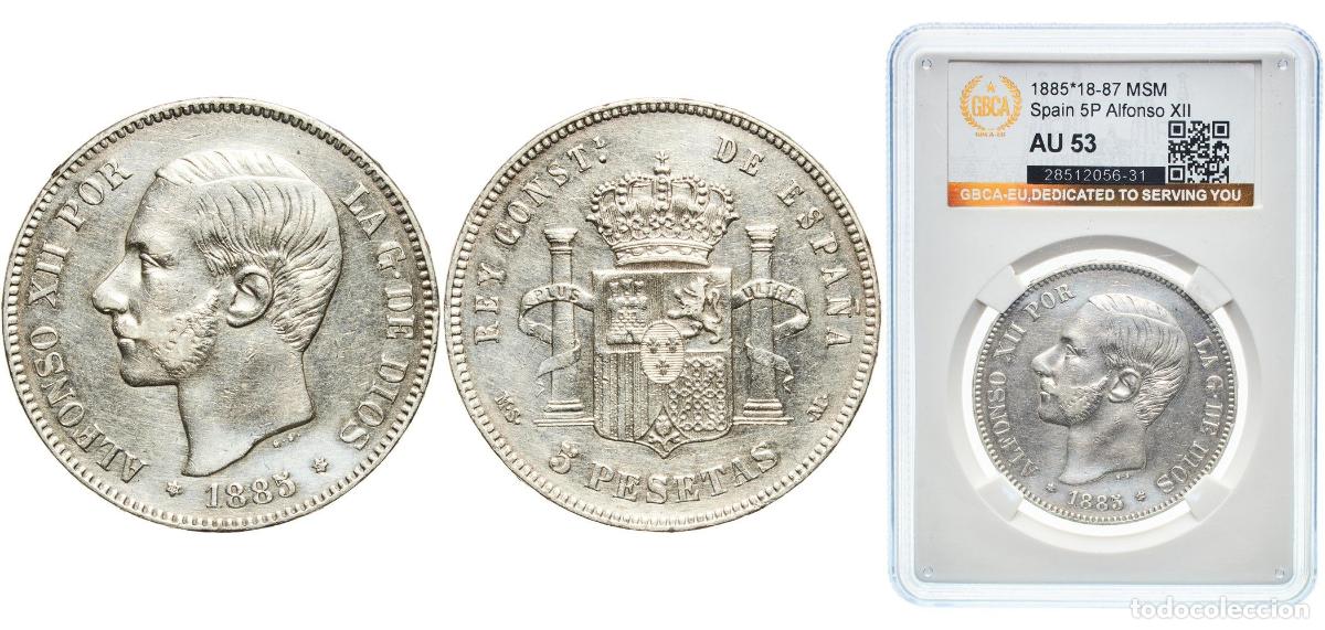 Monedas de Espa&ntilde;a: Spain Kingdom 1885 18-87 MSM 5 Pesetas - Alfonso XII (3rd portrait) Silver (.900) Madrid Mint (11