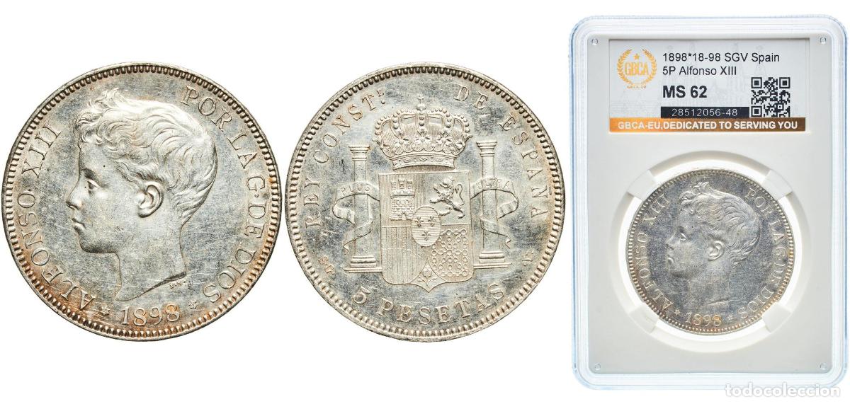 Monedas de Espa&ntilde;a: Spain Kingdom 1898 18-98 SGV 5 Pesetas - Alfonso XIII (3rd portrait) Silver (.900) Madrid Mint (39