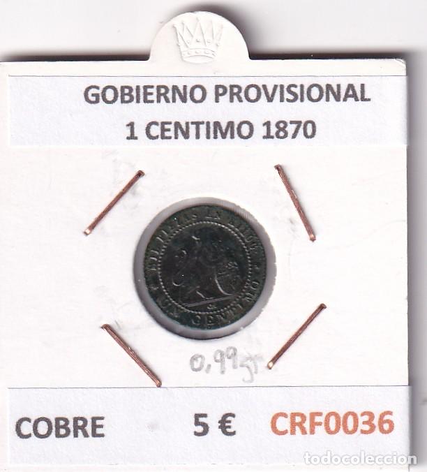 M&uuml;nzen von Spanien: CRF0036 MONEDA ESPA&Ntilde;A GOBIERNO PROVISIONAL 1 CENTIMO 1870 COBRE