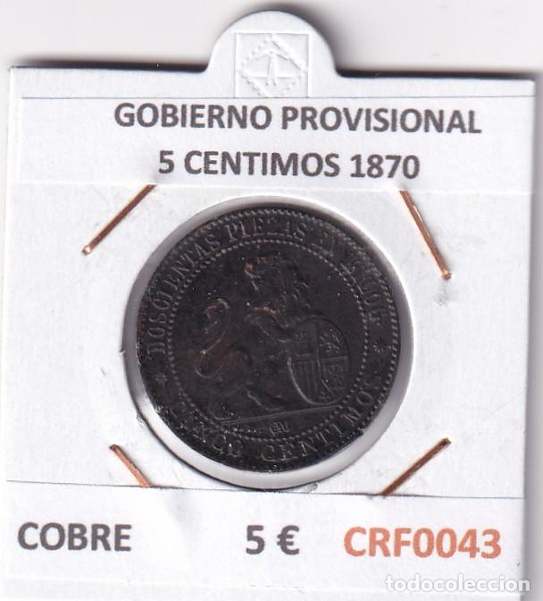 M&uuml;nzen von Spanien: CRF0043 MONEDA ESPA&Ntilde;A GOBIERNO PROVISIONAL 5 CENTIMOS 1870 COBRE