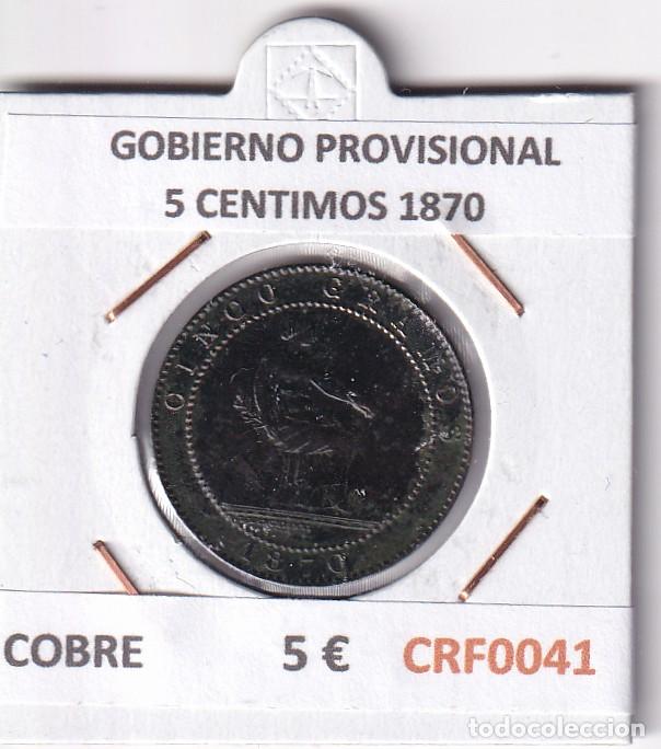 Moedas de Espanha: CRF0041 MONEDA ESPA&Ntilde;A GOBIERNO PROVISIONAL 5 CENTIMOS 1870 COBRE