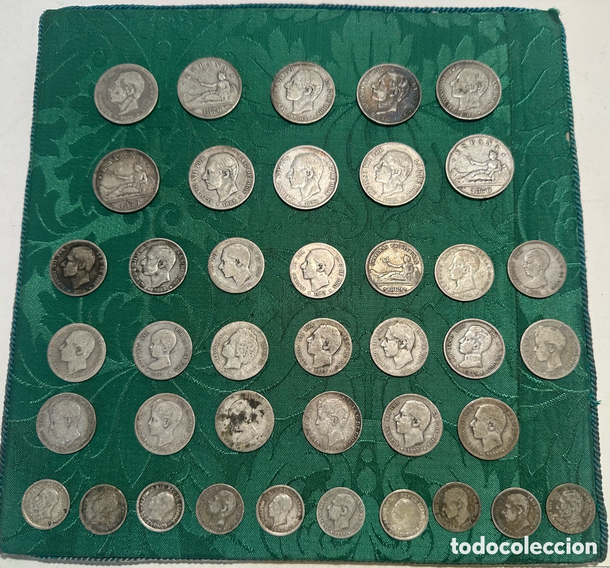 Monedas de Espa&ntilde;a: LOTE DE 40 MONEDAS DE PLATA, 10 DE DOS PESETAS, 20 DE PESETA Y 10 DE 50 CENTIMOS. VARIOS A&Ntilde;OS.