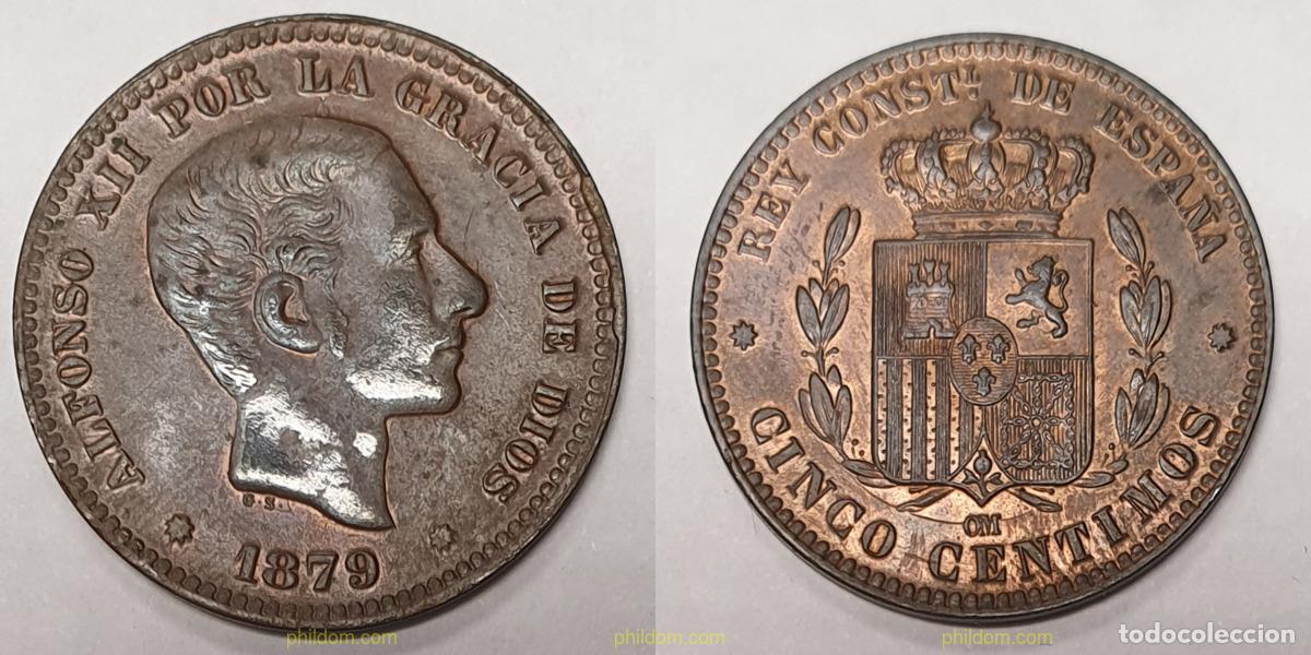 Moedas de Espanha: 377 ESPA&Ntilde;A 1879 ALFONSO XII 5 CENTIMOS BARCELONA OM 1879
