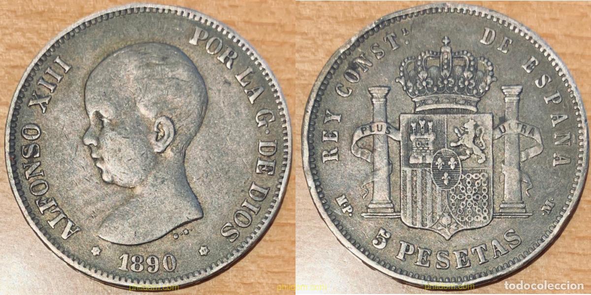 M&uuml;nzen von Spanien: 1118 ESPA&Ntilde;A 1890 5 PESETAS ALFONSO III - 1890 18-90 MADRID MP M