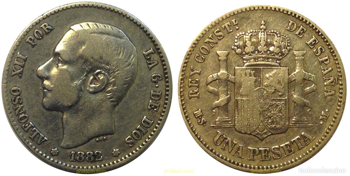 Monnaies d'Espagne: 1330 ESPA&Ntilde;A 1882 ALFONSO XII - 1 PESETA 1882 - *18-*82 MS M