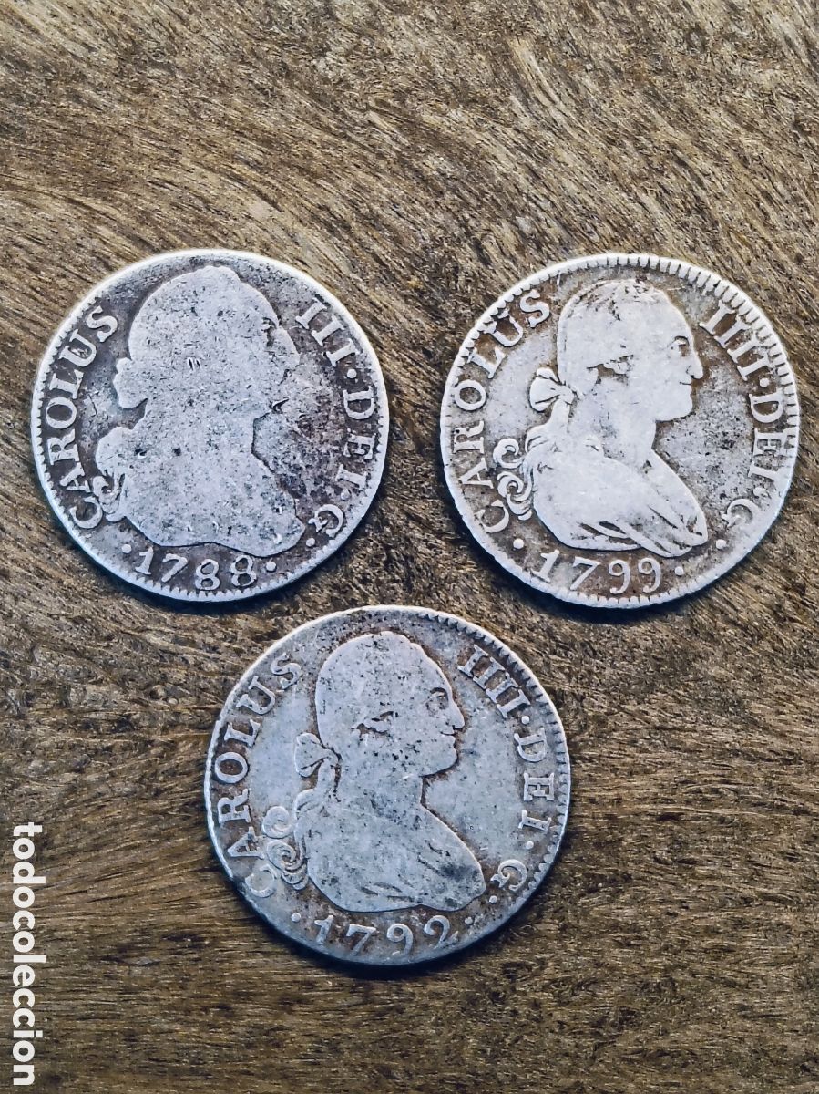 Monedas de Espa&ntilde;a: LOTE DE 3 MONEDAS 2 REALES DE PLATA CECA MADRID . CARLOS III 1788 Y CARLOS IIII 1792 , 1799.