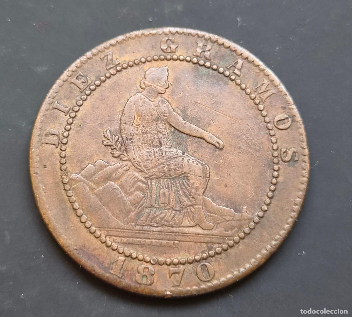 Monedas de Espa&ntilde;a: Rep&uacute;blica Espa&ntilde;ola. Barcelona OM 10 c&eacute;ntimos 1870