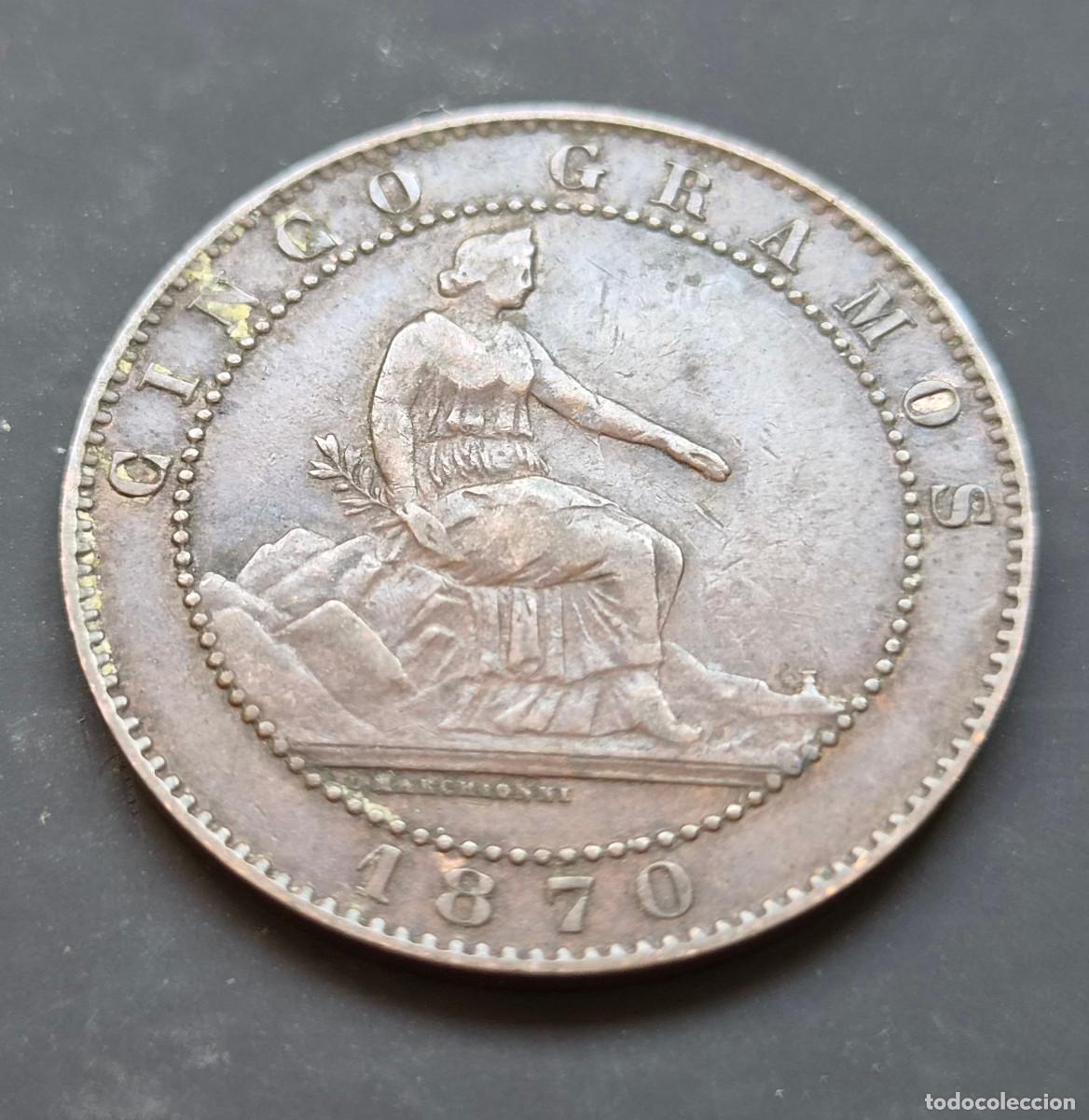 Monedas de Espa&ntilde;a: Rep&uacute;blica Espa&ntilde;ola. Barcelona OM 5 c&eacute;ntimos 1870