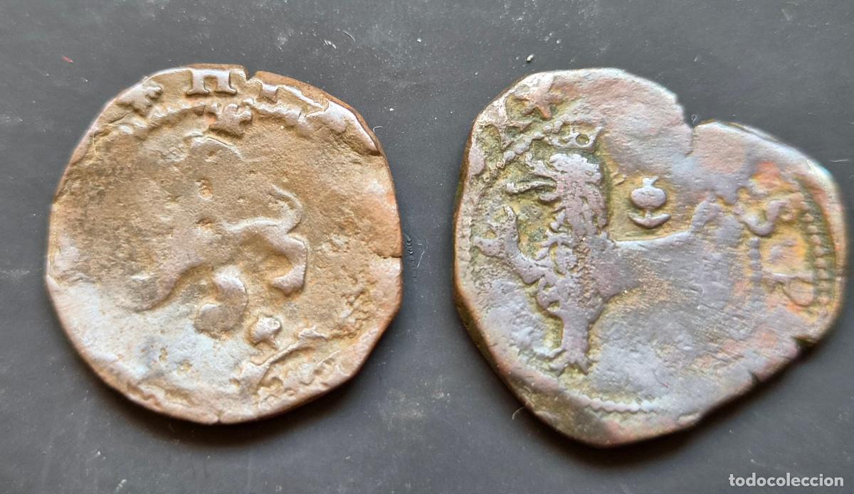 Monedas de Espa&ntilde;a: Lote 2 monedas Felipe II de 2 cuartos con ceca Cuenca y Toledo - Foto 2