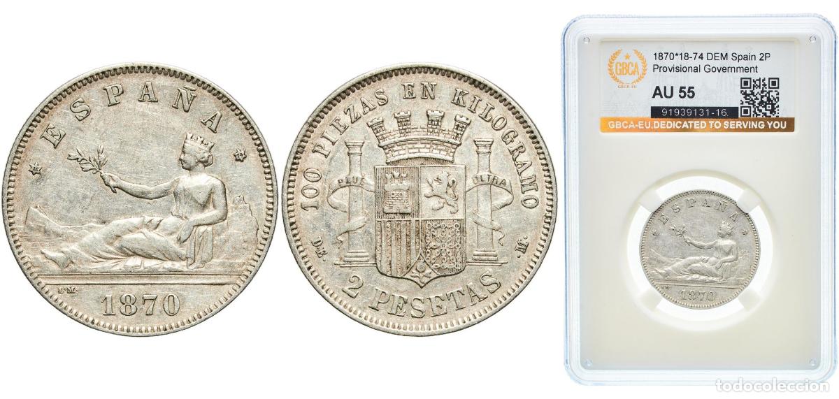 Monedas de Espa&ntilde;a: Spain Provisional Government 1870 18-74 DEM 2 Pesetas - Provisional Government Silver (.835) Madri