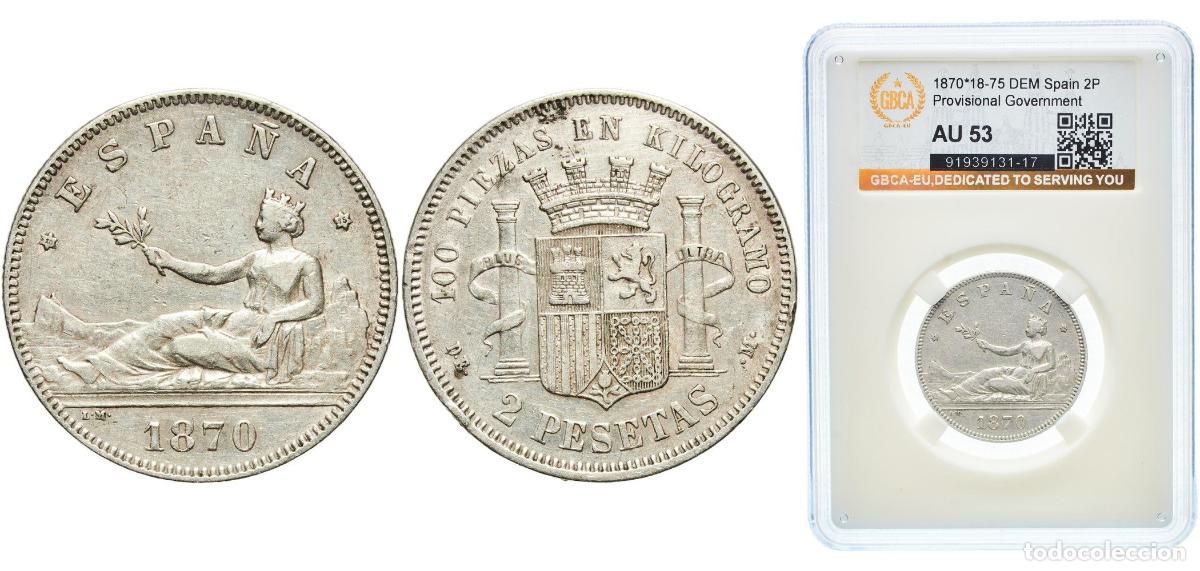 Monedas de Espa&ntilde;a: Spain Provisional Government 1870 18-75 DEM 2 Pesetas - Provisional Government Silver (.835) Madri