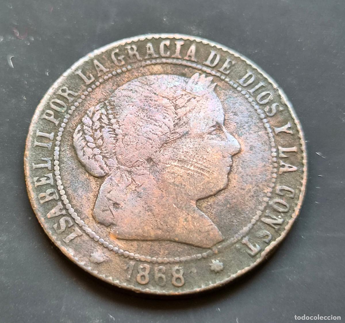 Monedas de Espa&ntilde;a: ISABEL 2&ordf; BARCELONA 1868 2 y 1/2 CENTIMOS DE ESCUDO