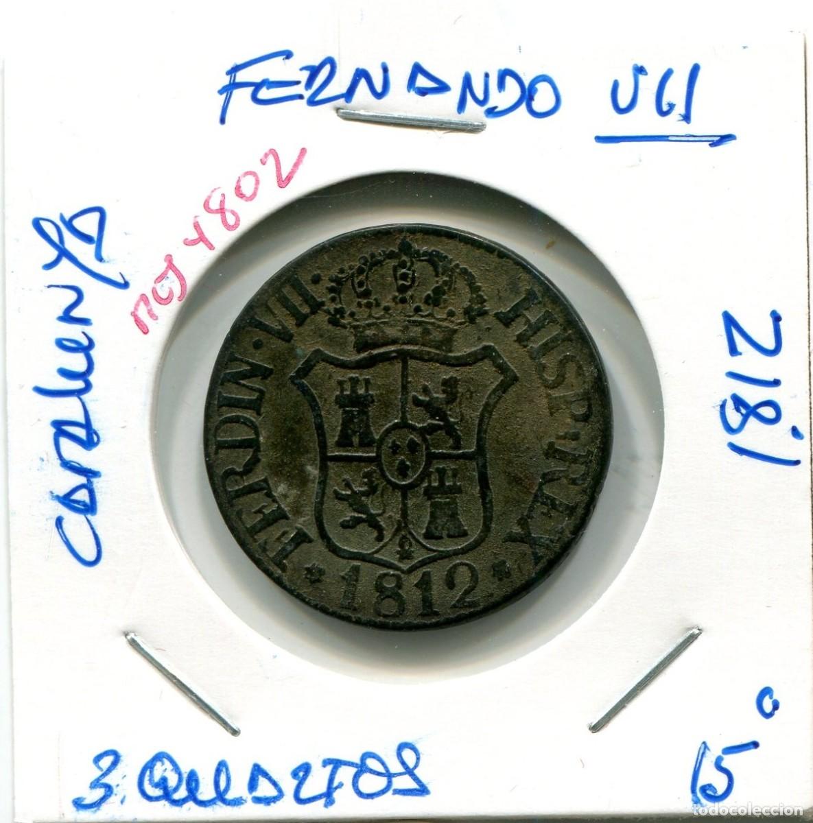 Monedas de Espa&ntilde;a: 3 QUART0S FERNANDO VII A&Ntilde;O 1812 CATALUNYA ( MES4802 )