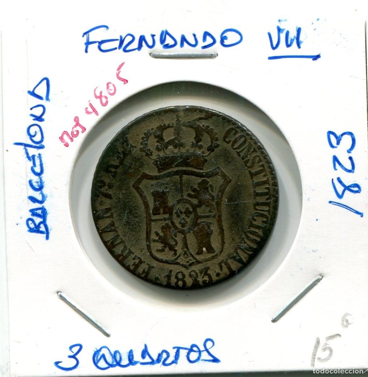 Monedas de Espa&ntilde;a: 3 QUART0S FERNANDO VII A&Ntilde;O 1823 BARCELONA ( MES4805 )