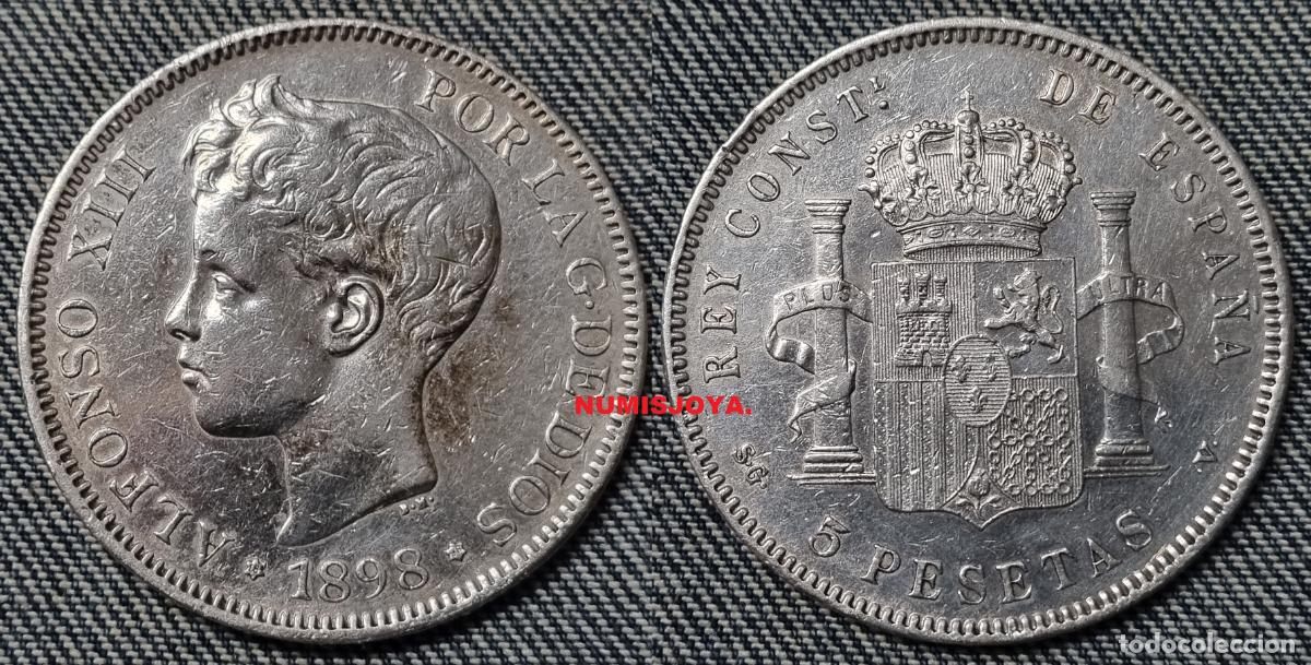 Monedas de Espa&ntilde;a: BONITA MONEDA 5 pesetas PLATA de Alfonso XIII 1898*1898. Peso 24,90 gr. En EBC.