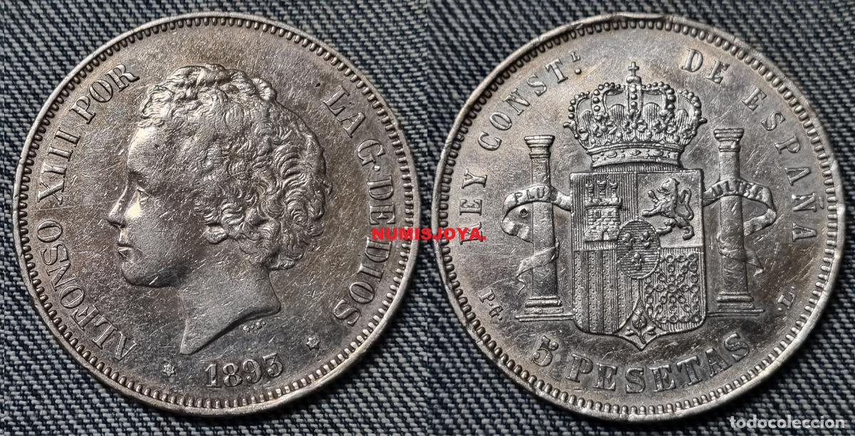 Monedas de Espa&ntilde;a: Alfonso XIII 5 pesetas PLATA a&ntilde;o 1893*1893 PG L. Peso actual 24,95 gr. MUY BONITA.