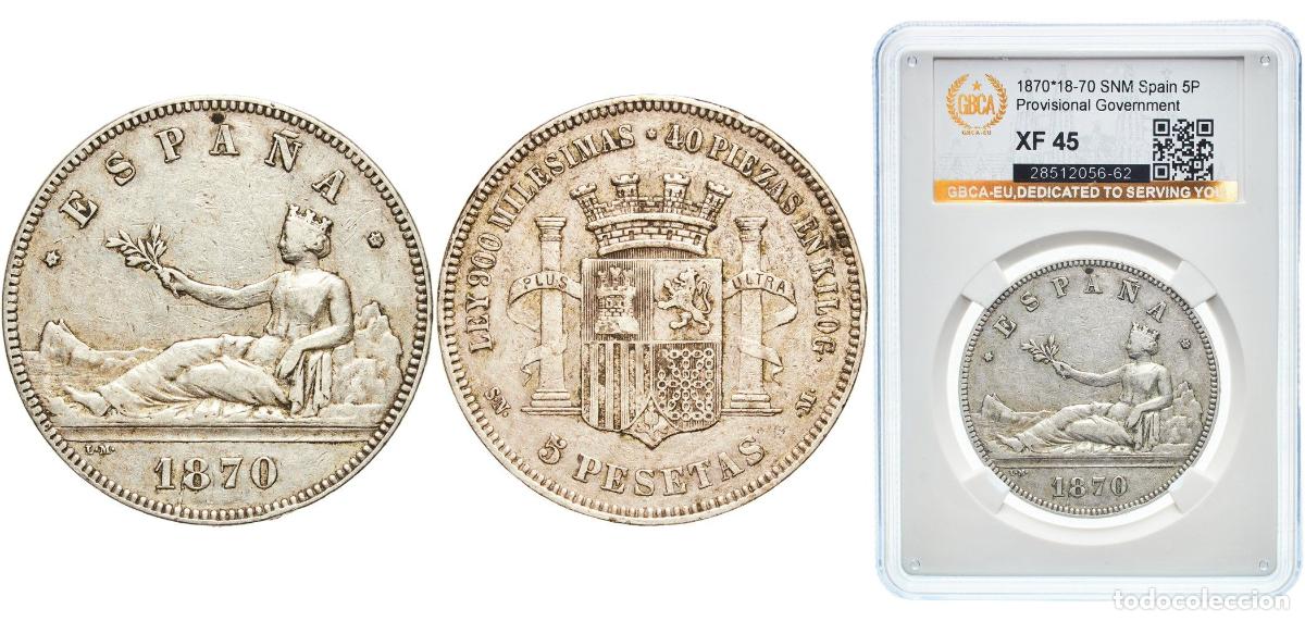 Monedas de Espa&ntilde;a: Spain Provisional Government 1870 18-70 SNM 5 Pesetas - Provisional Government Silver (.900) Madri