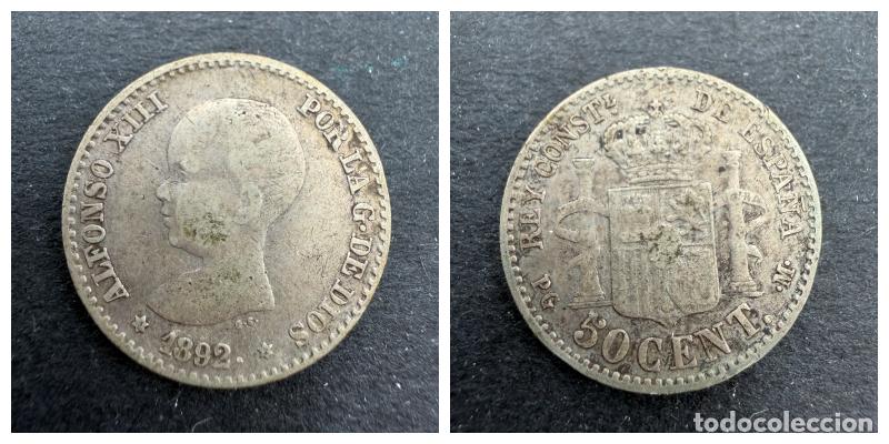 Monedas de Espa&ntilde;a: MONEDA. ALFONSO XIII. 50 CENTIMOS. 1892. ESTRELLAS *9-2*. MBC. PLATA. VER FOTOS.