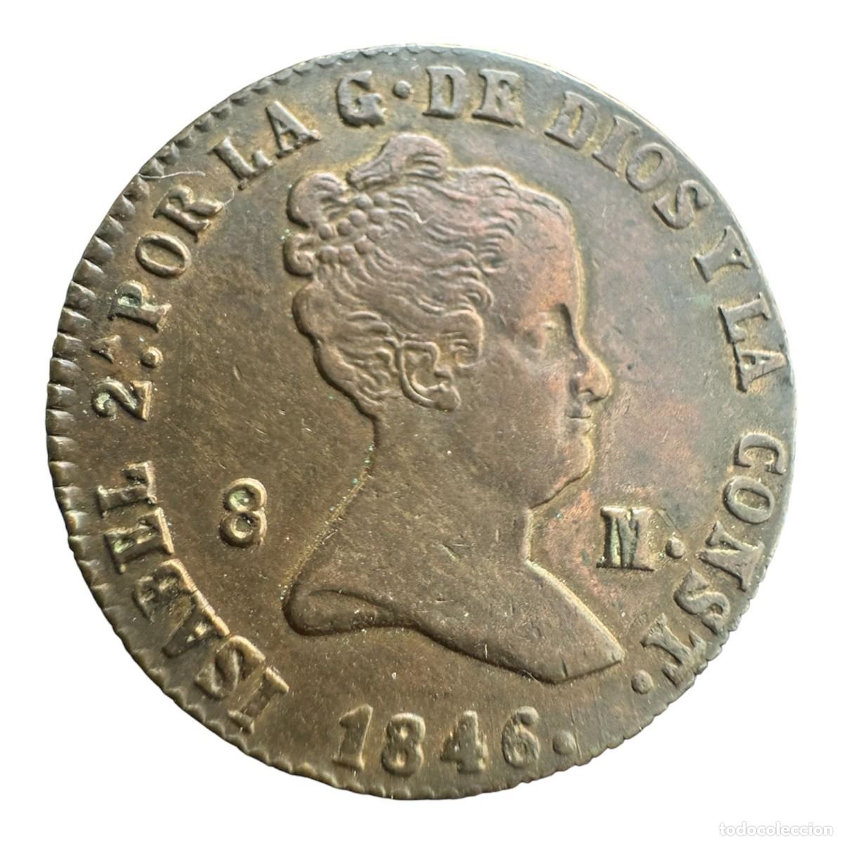Monedas de Espa&ntilde;a: Isabel II. 8 Maraved&iacute;s 1846 Segovia. Ae Magnifico color MBC+/ EBC-