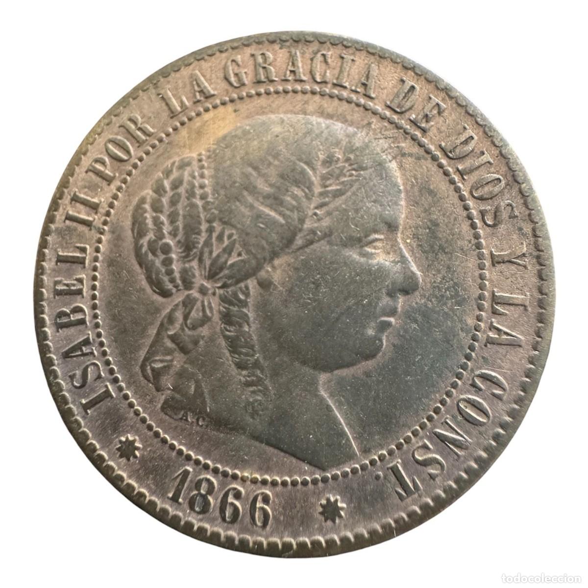 Monedas de Espa&ntilde;a: Isabel II. 2-1/2 Cts de Escudo 1866 Barcelona OM. Ae MBC+