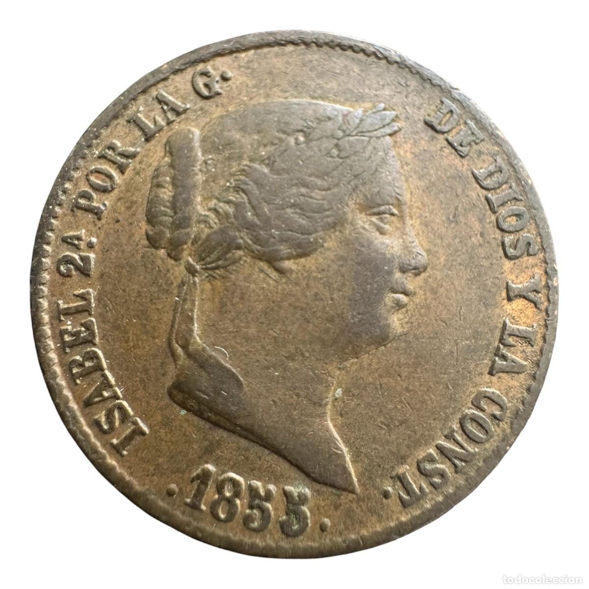 Monedas de Espa&ntilde;a: Isabel II. 25 C&eacute;ntimos de Escudo 1855 Segovia . Ae MBC+