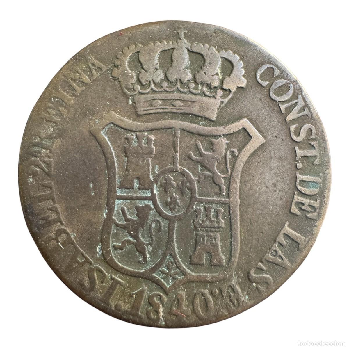 Monedas de Espa&ntilde;a: Isabel II. 6 Cuartos 1840 Barcelona. Ae MBC/MBC-