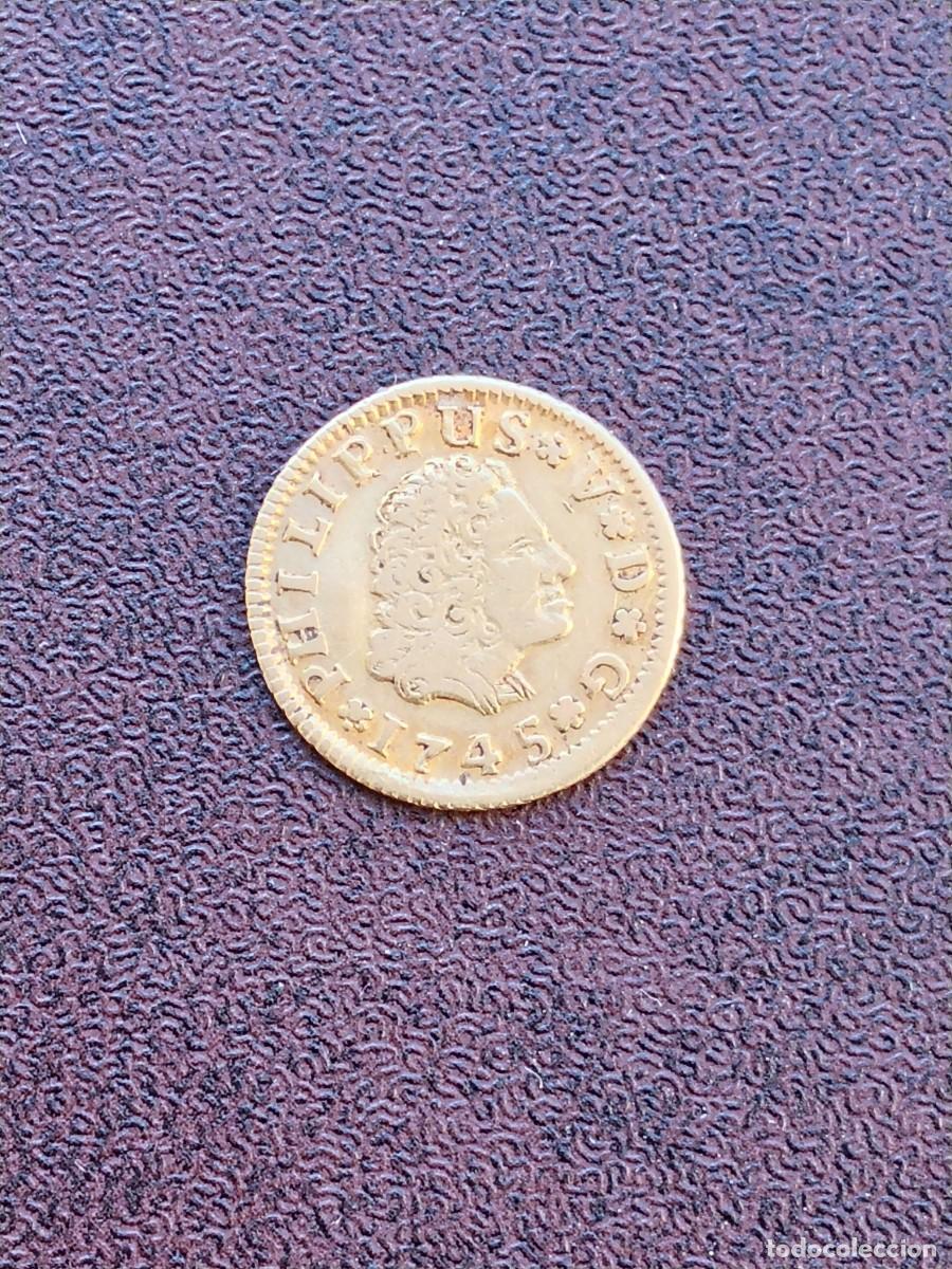 Monedas de Espa&ntilde;a: Moneda de oro Durillo Medio 1/2 Escudo del a&ntilde;o 1745 Felipe V - Ceca PJ Sevilla - Escasa