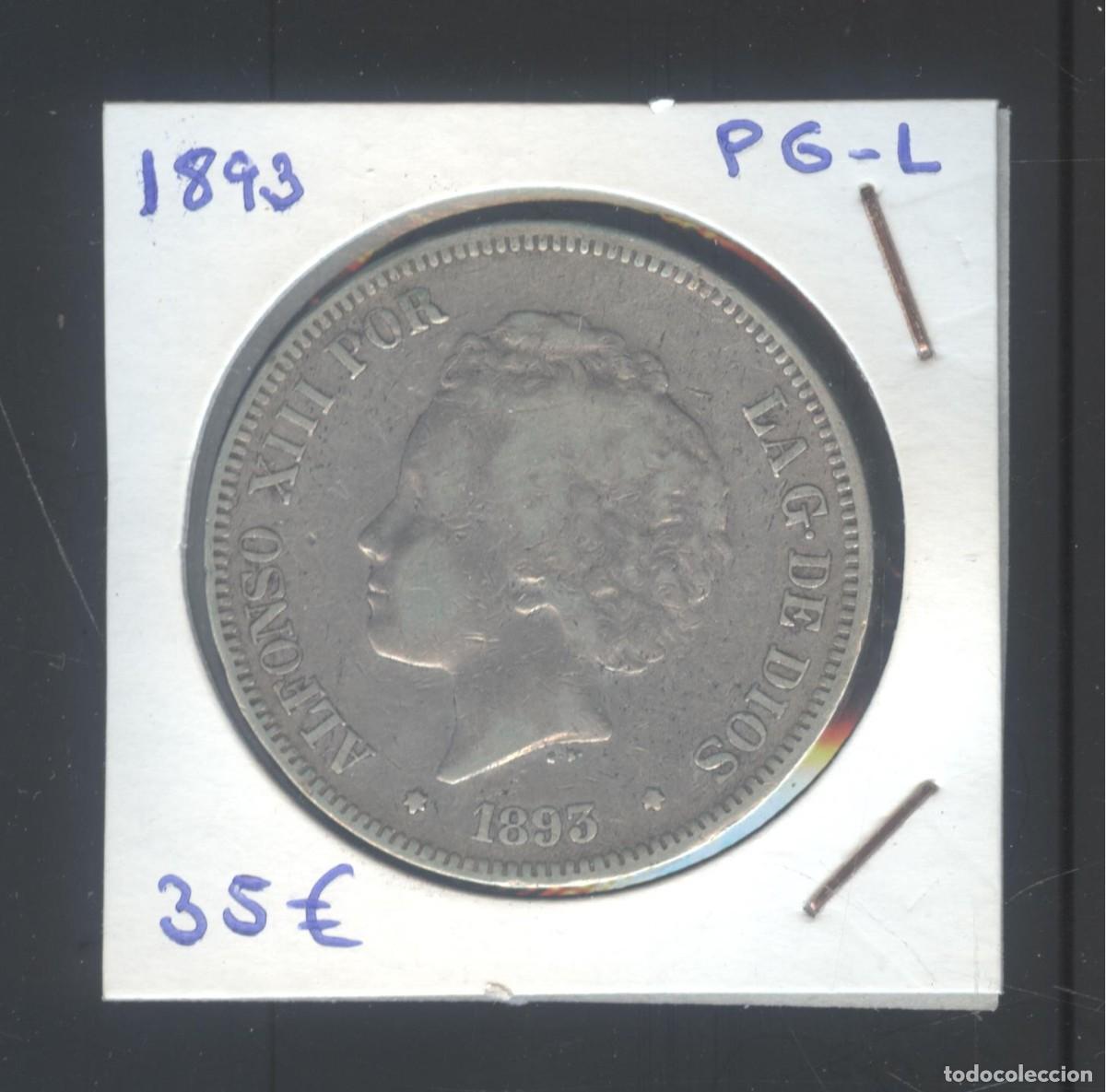 Monedas de Espa&ntilde;a: NUMULITE F0313 Moneda Espa&ntilde;a 1893 Alfonso XIII 5 pesetas