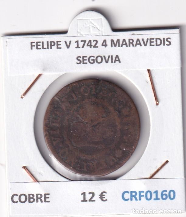 Coins of Spain: CRF0160 MONEDA ESPA&Ntilde;A FELIPE V 1742 4 MARAVEDIS SEGOVIA COBRE