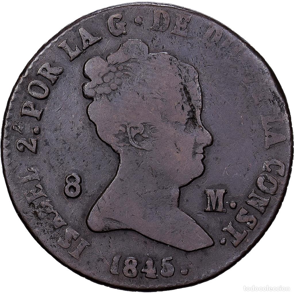 Monedas de Espa&ntilde;a: [#1551459] Espa&ntilde;a, Isabel II, 8 Maravedis, 1845, Segovia, Cobre, BC+, KM:531.2