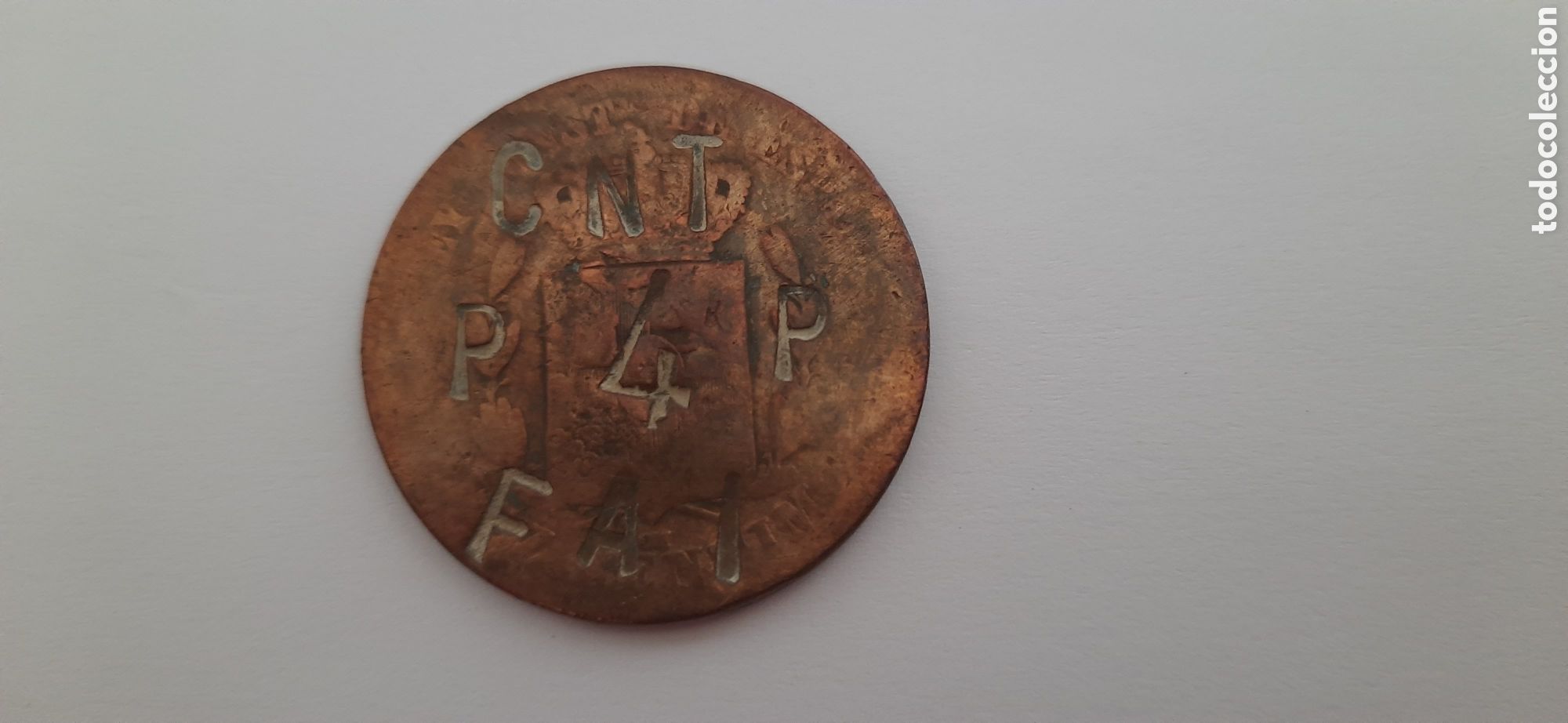 Moneda con resello CNT. P4P. FAI